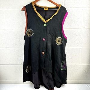 JG Mad Lab Knit Black Sleeveless Sweater Vest Tunic Vintage Art To Wear Sz S/M